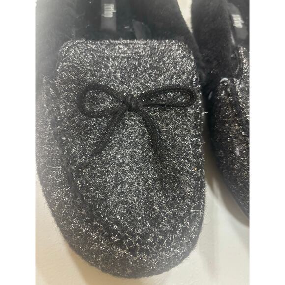 FitFlop Chrissie Glitzy Glitter Moccasin Slippers Black Faux Fur 6 cozy glam - Picture 5 of 8
